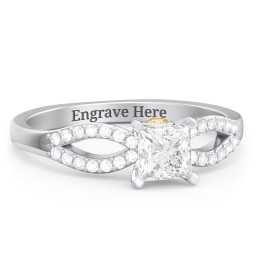 1/2 ct. Princess Gemstone Split Peek-A-Boo Engagement Ring with Accents in 925 Sterling Silver with White Premium Zirconia and Citrine