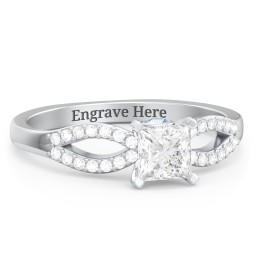 1/2 ct. Princess Gemstone Split Peek-A-Boo Engagement Ring with Accents in 925 Sterling Silver with White Premium Zirconia and Blue Topaz