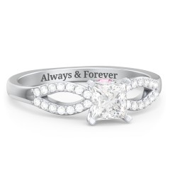 1/2 ct. Princess Gemstone Split Peek-A-Boo Engagement Ring with Accents – 10K Yellow Gold with White Premium Zirconia and Pink Tourmaline