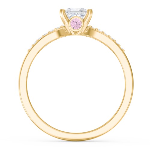 1/2 ct. Princess Gemstone Split Peek-A-Boo Engagement Ring with Accents – 10K Yellow Gold with White Premium Zirconia and Pink Tourmaline