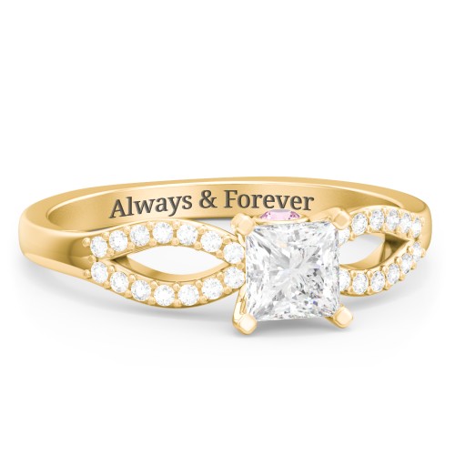 1/2 ct. Princess Gemstone Split Peek-A-Boo Engagement Ring with Accents – 10K Yellow Gold with White Premium Zirconia and Pink Tourmaline