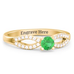 1/4 ct. Round Gemstone Split Engagement Ring with Accents in 14K Solid Yellow Gold with Emerald and White Premium Zirconia