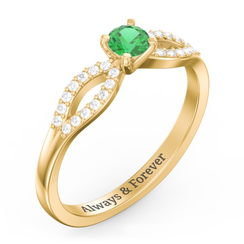 1/4 ct. Round Gemstone Split Engagement Ring with Accents – 14K Yellow Gold with Emerald and White Premium Zirconia