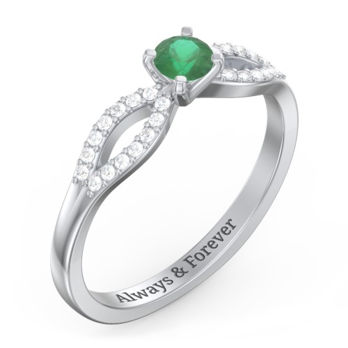 1/4 ct. Round Gemstone Split Engagement Ring with Accents – Sterling Silver with Emerald and White Premium Zirconia
