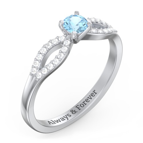 1/4 ct. Round Gemstone Split Engagement Ring with Accents – Sterling Silver with Blue Topaz and White Premium Zirconia
