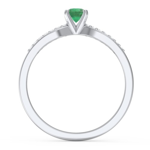 1/4 ct. Round Gemstone Split Engagement Ring with Accents – Sterling Silver with Emerald and White Premium Zirconia