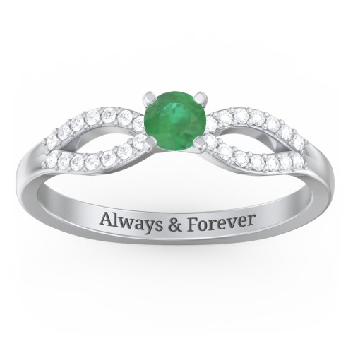 1/4 ct. Round Gemstone Split Engagement Ring with Accents – Sterling Silver with Emerald and White Premium Zirconia