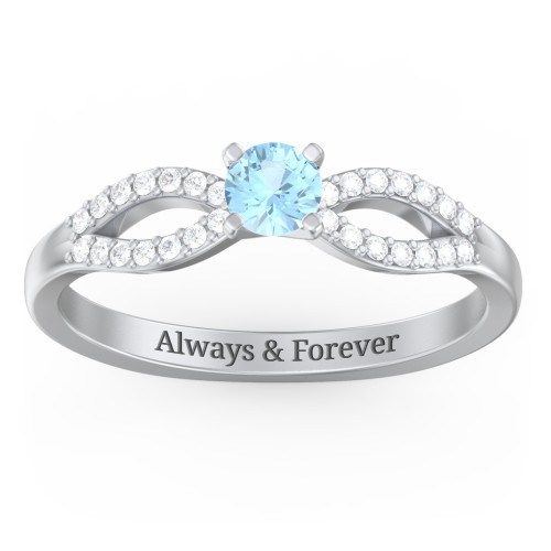 1/4 ct. Round Gemstone Split Engagement Ring with Accents – Sterling Silver with Blue Topaz and White Premium Zirconia