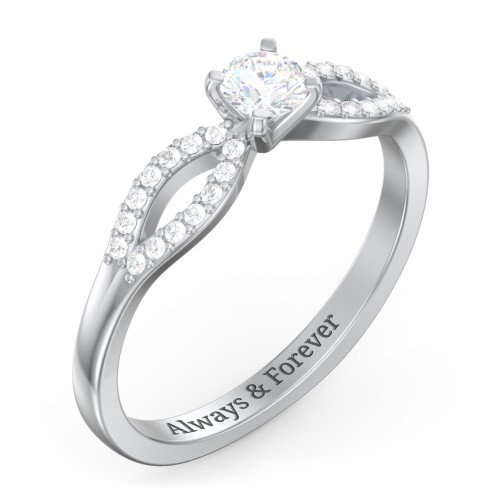 1/4 ct. Round Gemstone Split Engagement Ring with Accents – Sterling Silver with White Sapphire and White Premium Zirconia