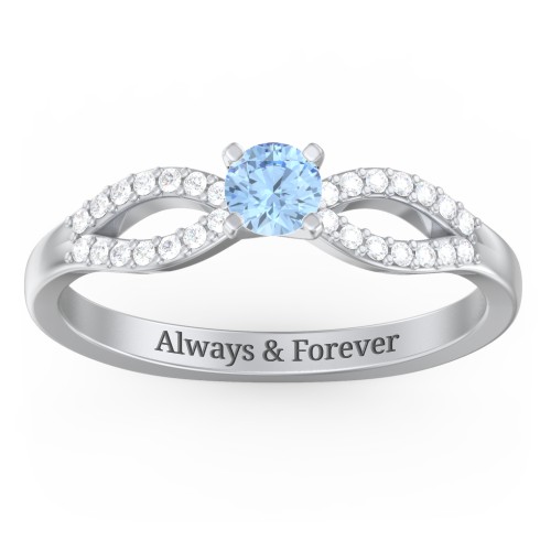 1/4 ct. Round Gemstone Split Engagement Ring with Accents – Sterling Silver with Blue Topaz and White Premium Zirconia