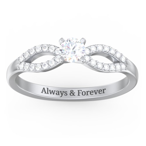 1/4 ct. Round Gemstone Split Engagement Ring with Accents – Sterling Silver with White Sapphire and White Premium Zirconia