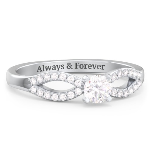 1/4 ct. Round Gemstone Split Engagement Ring with Accents – Sterling Silver with White Sapphire and White Premium Zirconia