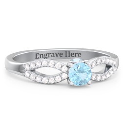 1/4 ct. Round Gemstone Split Peek-A-Boo Engagement Ring with Accents in 925 Sterling Silver with Blue Topaz and White Premium Zirconia