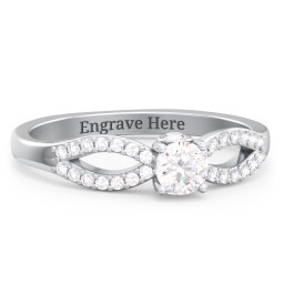 1/4 ct. Round Gemstone Split Peek-A-Boo Engagement Ring with Accents in 925 Sterling Silver with White Sapphire, White Premium Zirconia, and Cubic Zirconia