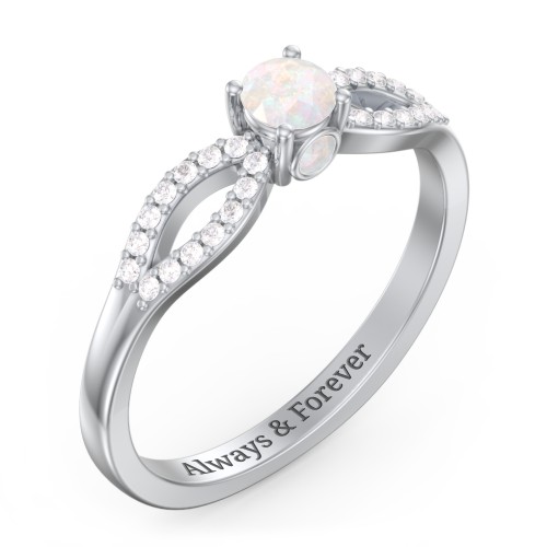 1/4 ct. Round Gemstone Split Peek-A-Boo Engagement Ring with Accents – Sterling Silver with Opal and White Premium Zirconia