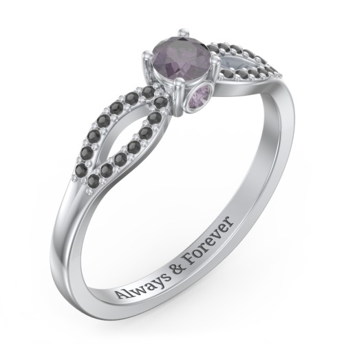 1/4 ct. Round Gemstone Split Peek-A-Boo Engagement Ring with Accents – Sterling Silver with Alexandrite and Black Premium Zirconia