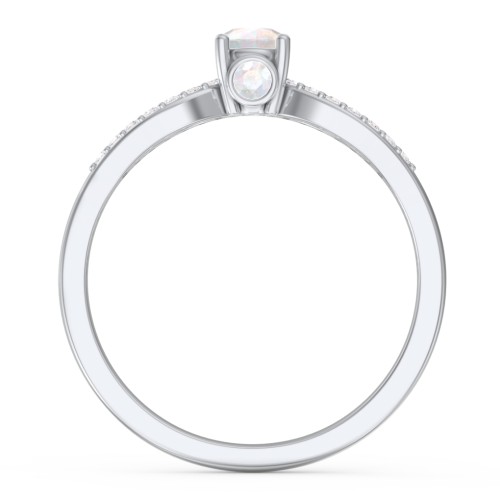 1/4 ct. Round Gemstone Split Peek-A-Boo Engagement Ring with Accents – Sterling Silver with Opal and White Premium Zirconia