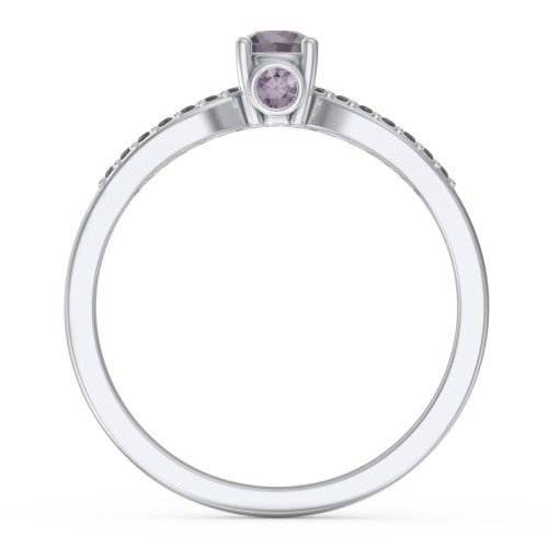1/4 ct. Round Gemstone Split Peek-A-Boo Engagement Ring with Accents – Sterling Silver with Alexandrite and Black Premium Zirconia