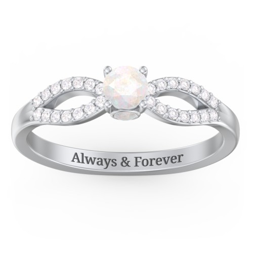 1/4 ct. Round Gemstone Split Peek-A-Boo Engagement Ring with Accents – Sterling Silver with Opal and White Premium Zirconia