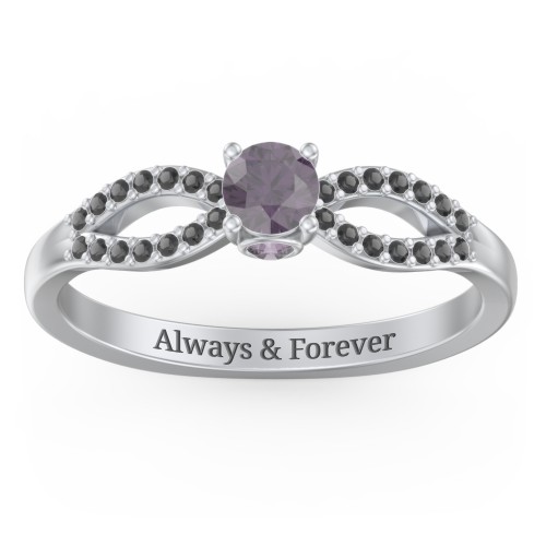 1/4 ct. Round Gemstone Split Peek-A-Boo Engagement Ring with Accents – Sterling Silver with Alexandrite and Black Premium Zirconia