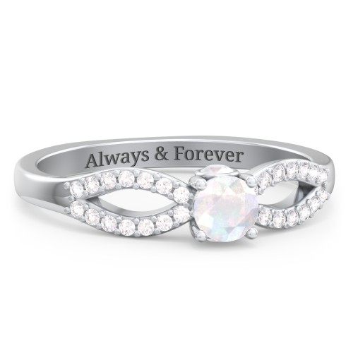 1/4 ct. Round Gemstone Split Peek-A-Boo Engagement Ring with Accents – Sterling Silver with Opal and White Premium Zirconia