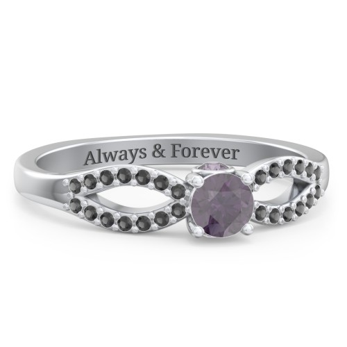 1/4 ct. Round Gemstone Split Peek-A-Boo Engagement Ring with Accents – Sterling Silver with Alexandrite and Black Premium Zirconia