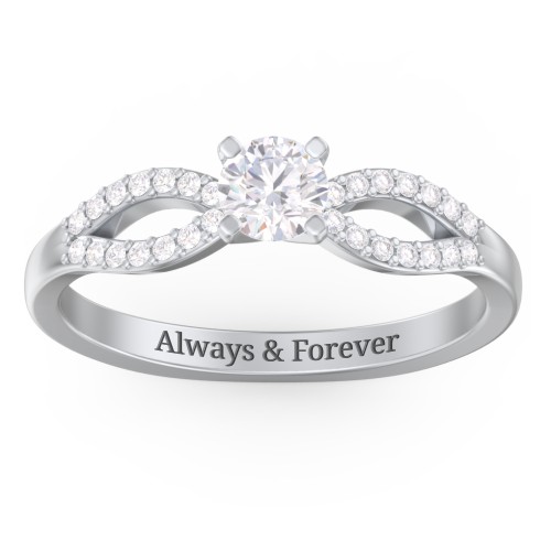 1/3 ct. Round Gemstone Split Engagement Ring with Accents – Sterling Silver with White Premium Zirconia