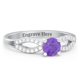 1/2 ct. Round Gemstone Split Engagement Ring with Accents in 925 Sterling Silver with Amethyst and Diamond
