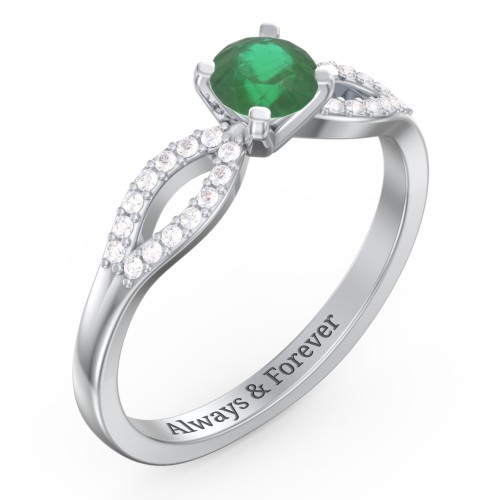 1/2 ct. Round Gemstone Split Engagement Ring with Accents – Sterling Silver with Emerald and Diamond