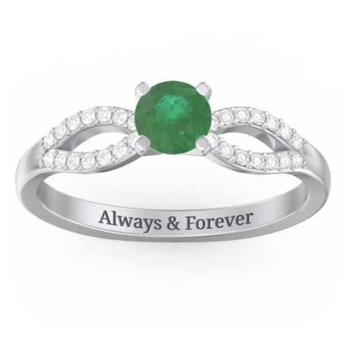 1/2 ct. Round Gemstone Split Engagement Ring with Accents – Sterling Silver with Emerald and White Premium Zirconia