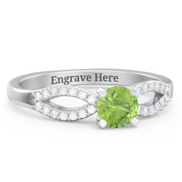 1/2 ct. Round Gemstone Split Engagement Ring with Accents in 925 Sterling Silver with Peridot and White Premium Zirconia