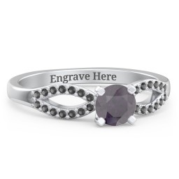 1/2 ct. Round Gemstone Split Engagement Ring with Accents in 925 Sterling Silver with Alexandrite and Black Premium Zirconia