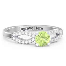 1/2 ct. Round Gemstone Split Engagement Ring with Accents in 925 Sterling Silver with Peridot and Diamond