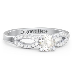 1/2 ct. Round Gemstone Split Engagement Ring with Accents in 925 Sterling Silver with White Premium Zirconia