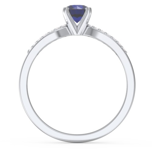 1/2 ct. Round Gemstone Split Engagement Ring with Accents – Sterling Silver with Blue Sapphire and Diamond