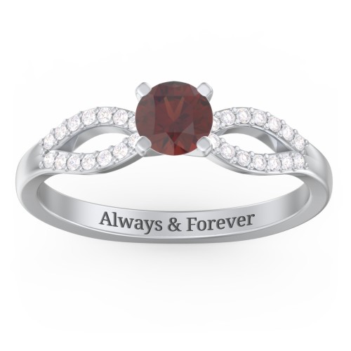 1/2 ct. Round Gemstone Split Engagement Ring with Accents – Sterling Silver with Garnet and Diamond