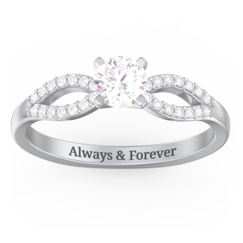 1/2 ct. Round Gemstone Split Engagement Ring with Accents – Sterling Silver with Lab Diamond