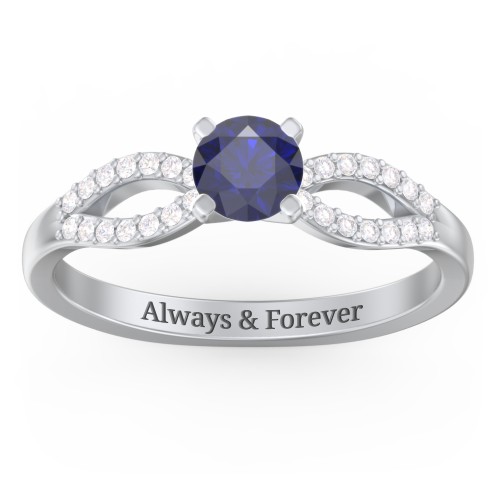 1/2 ct. Round Gemstone Split Engagement Ring with Accents – Sterling Silver with Blue Sapphire and Diamond