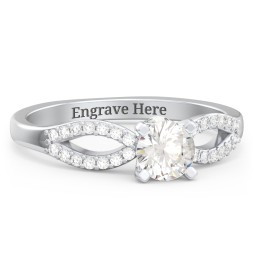 1/2 ct. Round Gemstone Split Peek-A-Boo Engagement Ring with Accents in 925 Sterling Silver with Cubic Zirconia and White Premium Zirconia