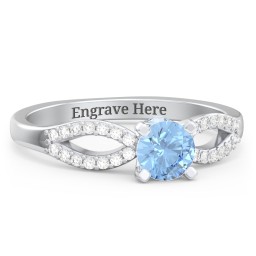 1/2 ct. Round Gemstone Split Peek-A-Boo Engagement Ring with Accents in 925 Sterling Silver with Blue Topaz and White Premium Zirconia