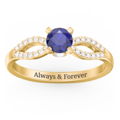 1/2 ct. Round Gemstone Split Peek-A-Boo Engagement Ring with Accents – 10K Yellow Gold with Blue Sapphire, White Premium Zirconia, and Cubic Zirconia