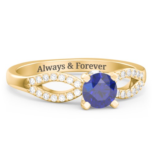 1/2 ct. Round Gemstone Split Peek-A-Boo Engagement Ring with Accents – 10K Yellow Gold with Blue Sapphire, White Premium Zirconia, and Cubic Zirconia