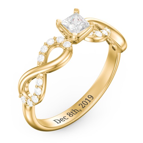 1/4 ct. Princess Gemstone Infinity Engagement Ring with Accent Stones – 14K Yellow Gold with White Premium Zirconia