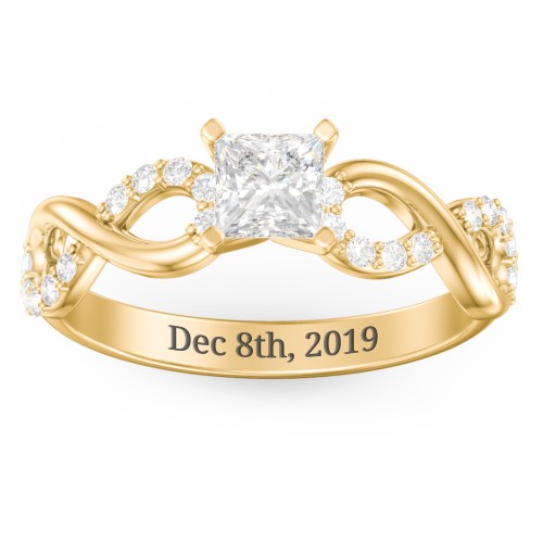 1/2 ct. Princess Gemstone Infinity Engagement Ring with Accent Stones – 10K Yellow Gold with White Premium Zirconia