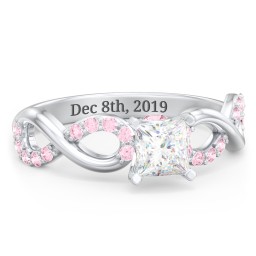 1/2 ct. Princess Gemstone Infinity Peek-A-Boo Engagement Ring with Accent Stones in 925 Sterling Silver with White Premium Zirconia, Fancy Pink Premium Zirconia, and Pink Tourmaline