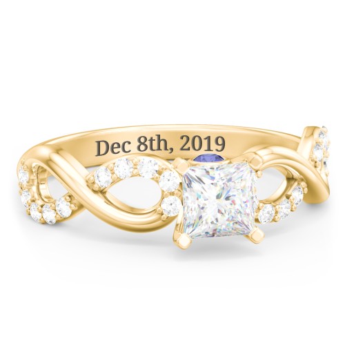 1/2 ct. Princess Gemstone Infinity Peek-A-Boo Engagement Ring with Accent Stones – 10K Yellow Gold with White Premium Zirconia and Blue Sapphire