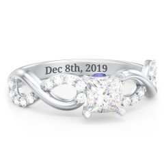 1/2 ct. Princess Gemstone Infinity Peek-A-Boo Engagement Ring with Accent Stones – Sterling Silver with White Premium Zirconia and Blue Sapphire