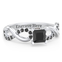 1/2 ct. Princess Gemstone Infinity Peek-A-Boo Engagement Ring with Accent Stones in 925 Sterling Silver with Black Premium Zirconia and Smokey Quartz