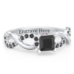 1/2 ct. Princess Gemstone Infinity Peek-A-Boo Engagement Ring with Accent Stones in 925 Sterling Silver with Black Premium Zirconia and Alexandrite