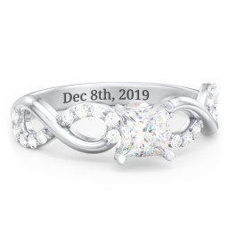 1/2 ct. Princess Gemstone Infinity Peek-A-Boo Engagement Ring with Accent Stones in 925 Sterling Silver with White Premium Zirconia and Opal